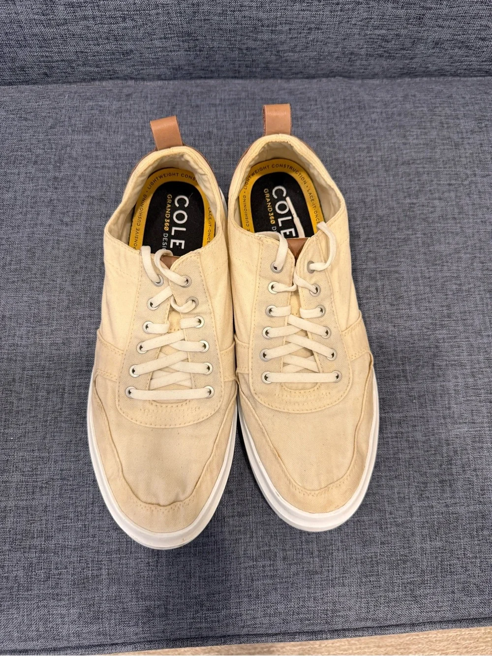 Cole Haan Men’s Cream Canvas Low-Top Sneakers